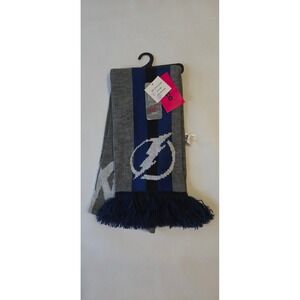 FOCO Scarf Unisex OS Grey Excellent Tampa Bay Lightning NHL Big Logo Knit Fringe